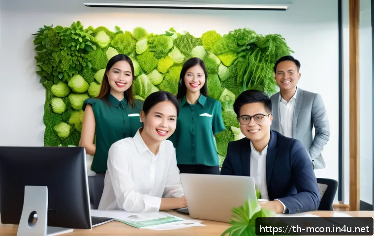 경영컨설팅과 지속 가능성 전략 - A modern Thai business office scene showcasing a diverse team of young professionals collaborating o...