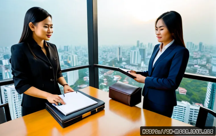 Home 27 컨설팅 직무별 연봉 차이 - Photorealistic Thai corporate consulting office, two professional consultants in smart business atti...